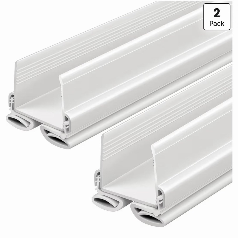 Slide-On Door Bottom Weather Stripping Sweep Seal, White PVC, 2 Pack
